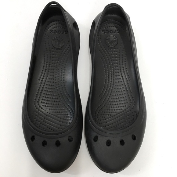 Crocs Kadee Cutout Details Slip On Comfort Black Rubber Slip On Ballet Flats - Picture 4 of 14